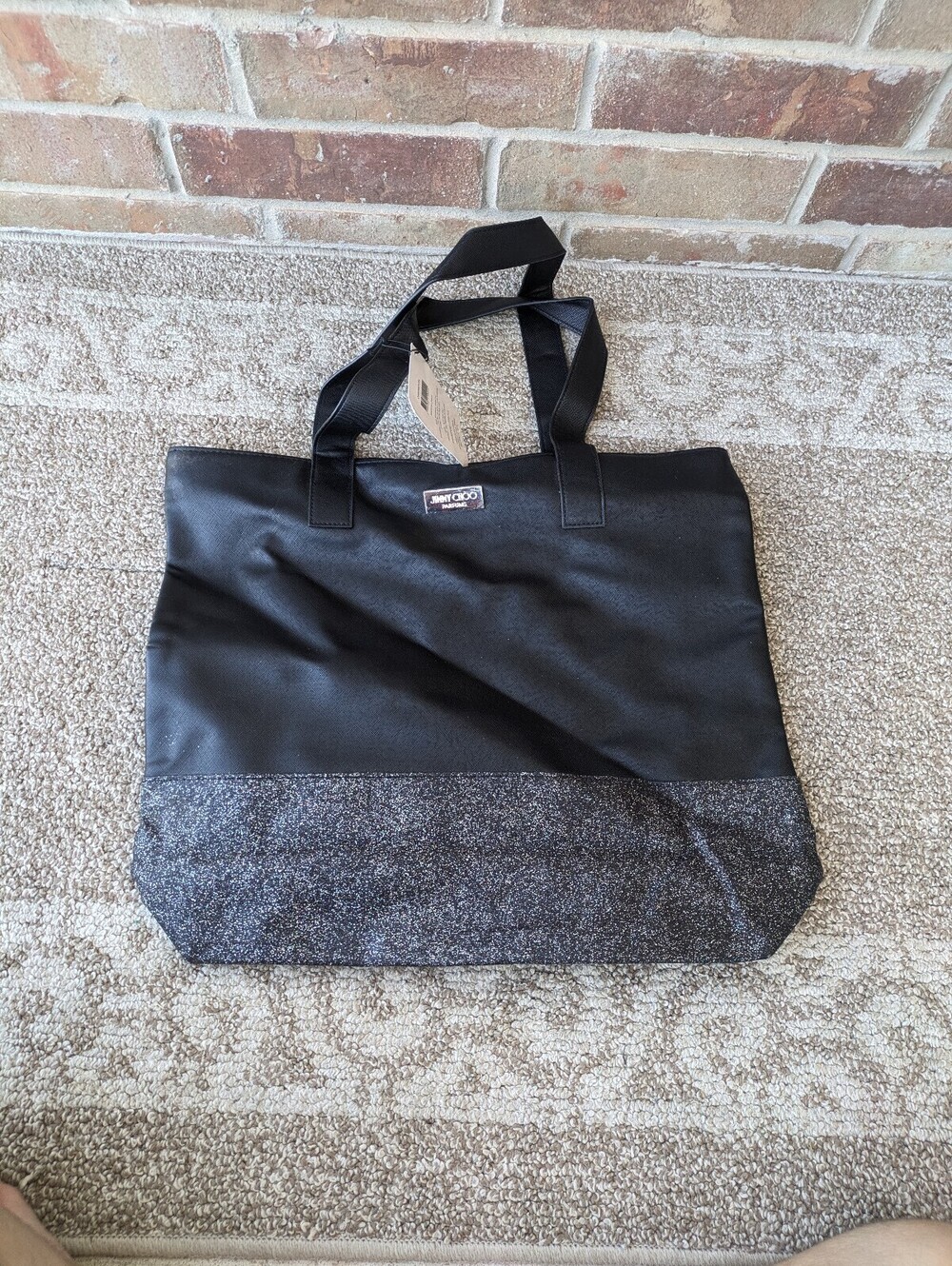 Jimmy Choo Parfums Tote Bag Black PU Faux Leather Glitter Accents Large